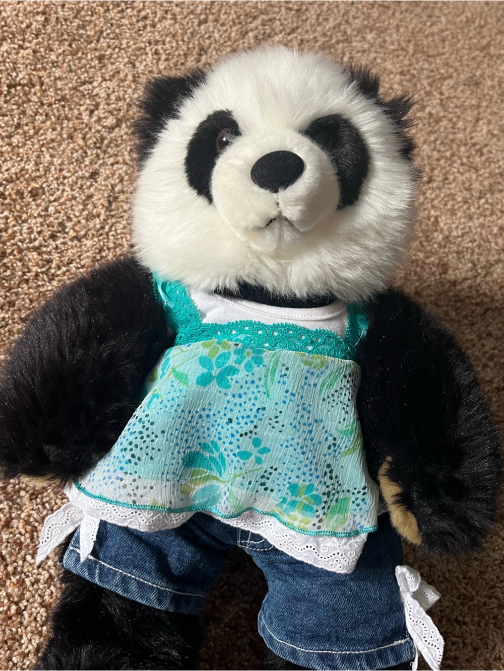 Build-A-Bear Panda Plush with Outfit 🐼 Denim Jeans Floral Top BAB Stuffed Animal